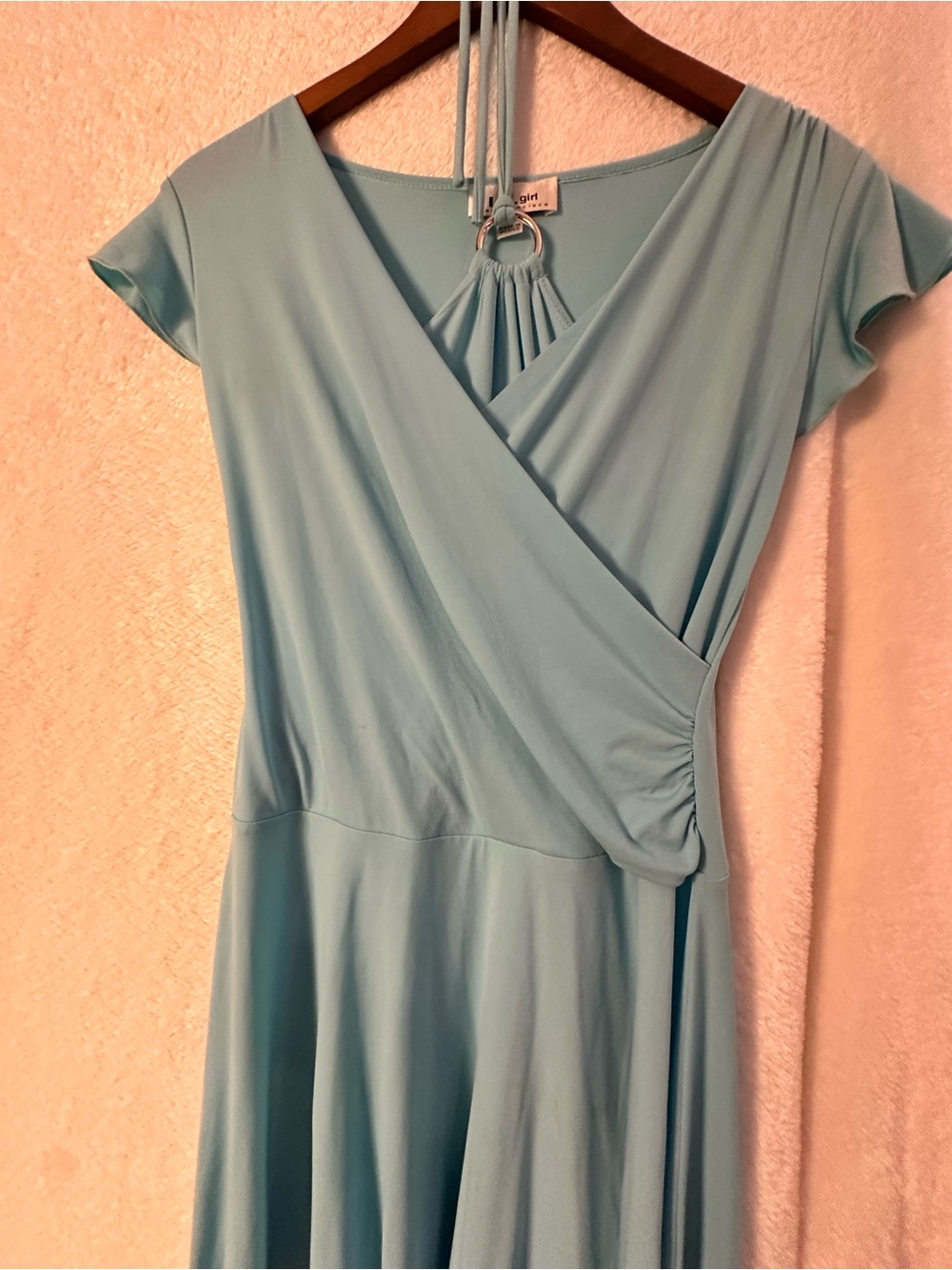 Aqua Wrap-Style Midi Dress